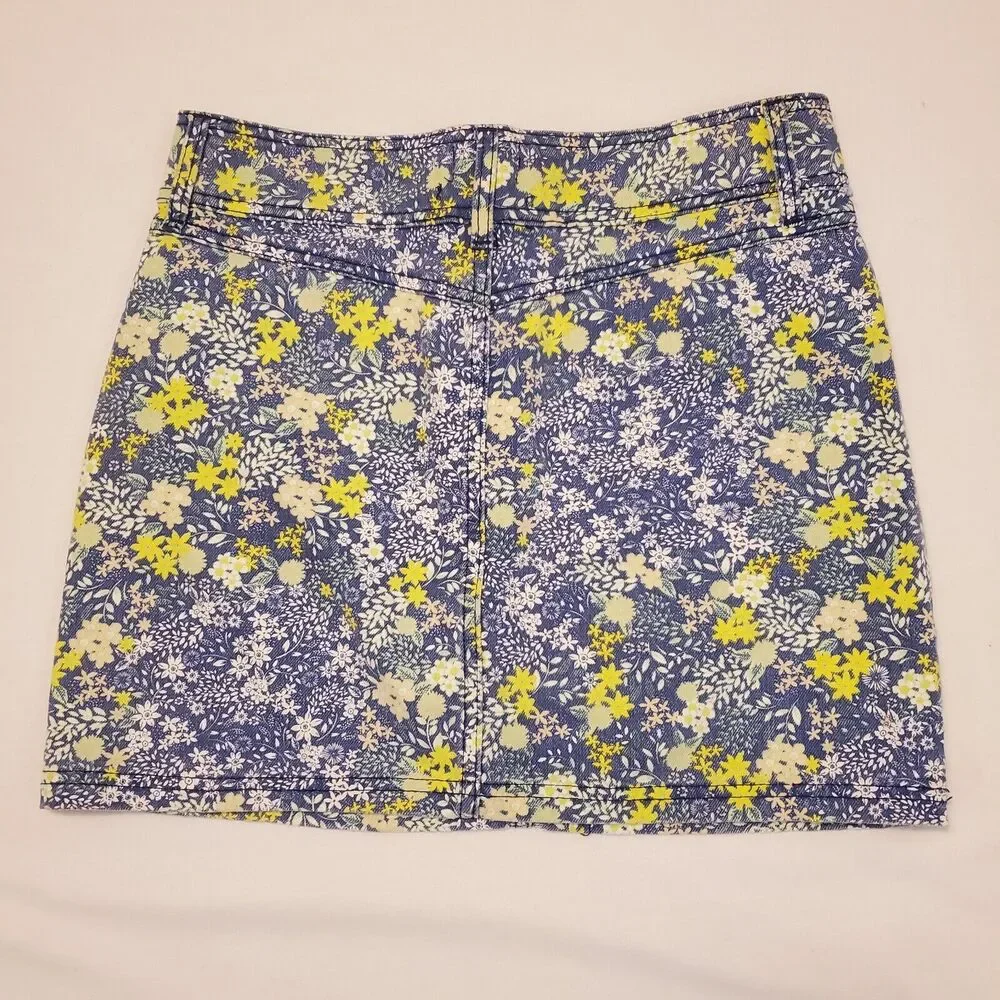 Laura Ashley & UO URBAN OUTFITTERS Denim Blue Floral Mini Jean Skirt Medium
